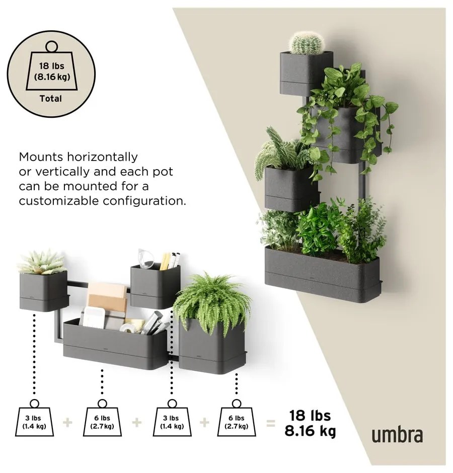 Vasi di plastica sospesi per erbe aromatiche in set di 4 pezzi Cubiko - Umbra