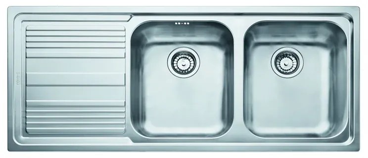 Lavello integrato 2 vasche con gocciolatoio a sinistra FRANKE Logica line inox L 50 x L 116 cm argento
