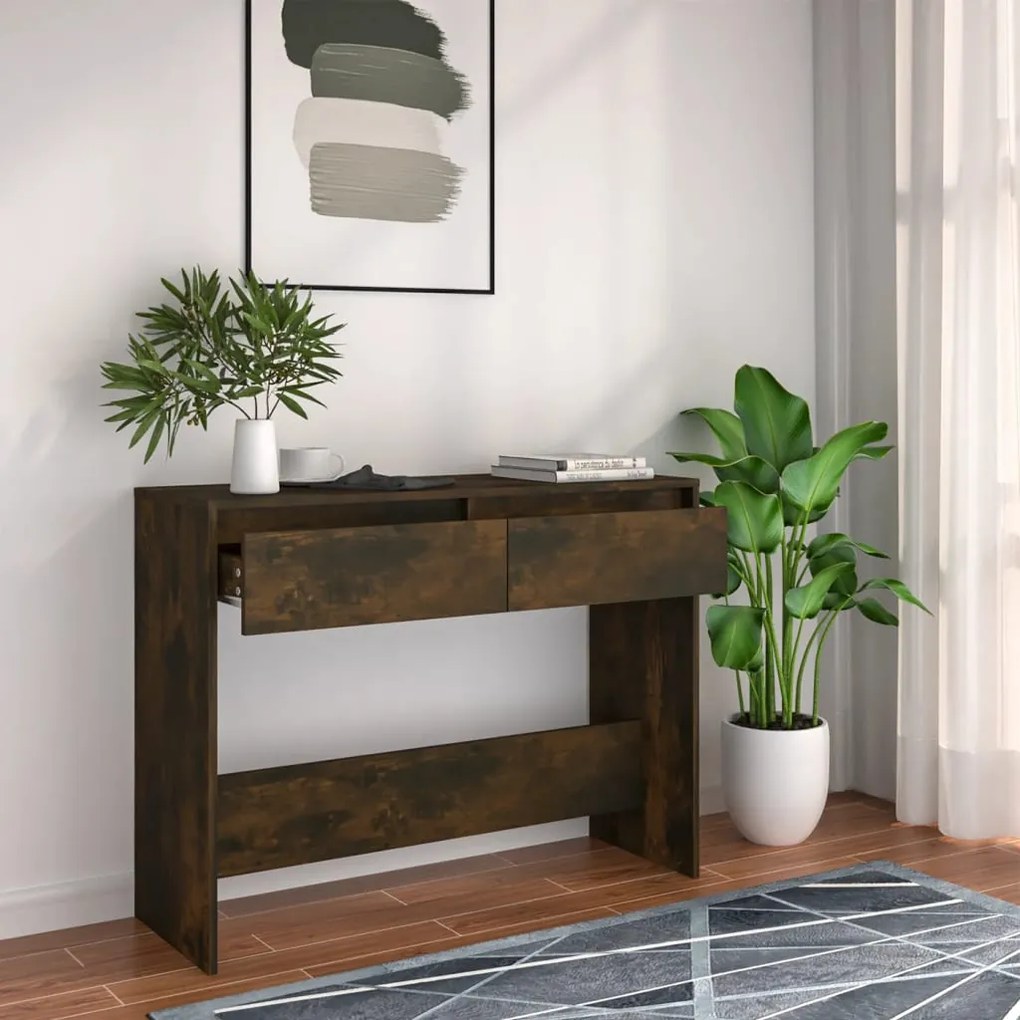 Tavolo Consolle Rovere Fumo 100x35x76,5 Cm İn Truciolato /