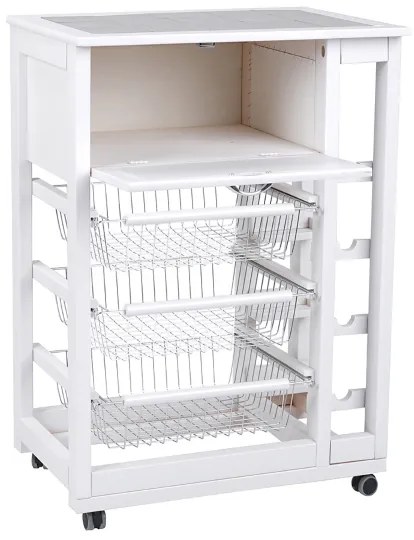 Carrello portafrutta con portapane e portabottiglie Bianco