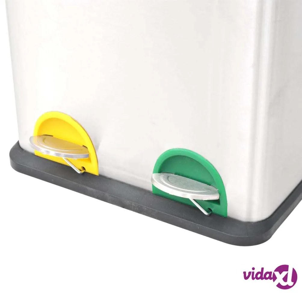vidaXL Pattumiera a Pedale per Riciclo in Acciaio Inossidabile 36 L