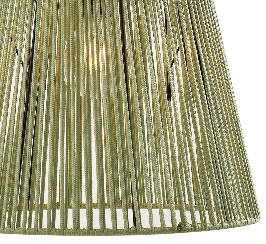 Lampada a sospensione da esterno nera con paralumi in corda verde 3 luci IP44 - Cava Jayla