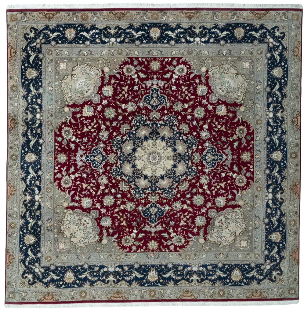 Tabriz Tappeto 250x250 Rosso (Iran) Annodato A Mano