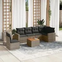 Set Divani da Giardino 7 pz con Cuscini Grigio in Polyrattan 3256480