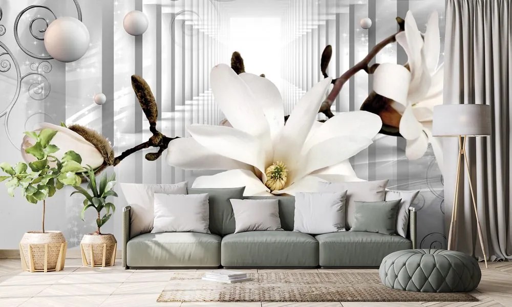 Carta da parati – Magnolia con Sfondo Astratto