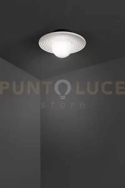 Huevo applique in cemento e metallo bianco  luce attacco e27 d.25,8cm