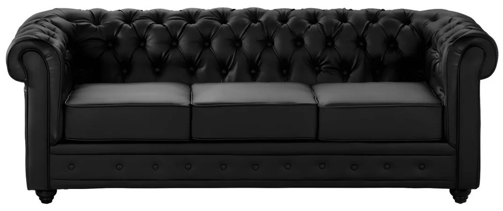 Divano 3 e 2 posti in Similpelle Nero - CHESTERFIELD