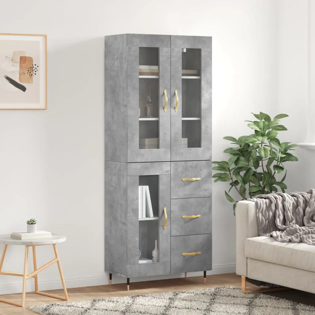 Credenza Grigio Cemento 69,5x34x180 Cm İn Legno Multistrato /