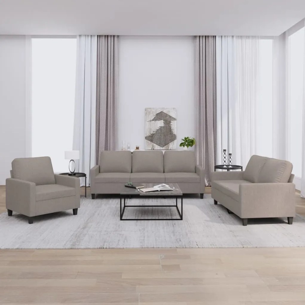 Set Di Divani 3 Pz Con Cuscini Tortora İn Tessuto /