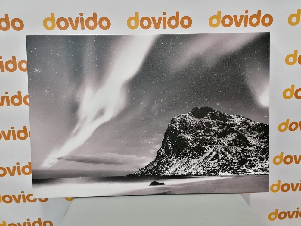 Stampa su tela – Aurora boreale in Norvegia in bianco e nero