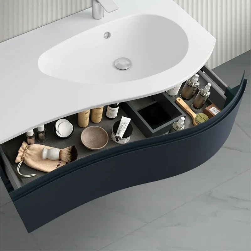 Mobile bagno sospeso 90 cm Melody blu navy con vasca a destra