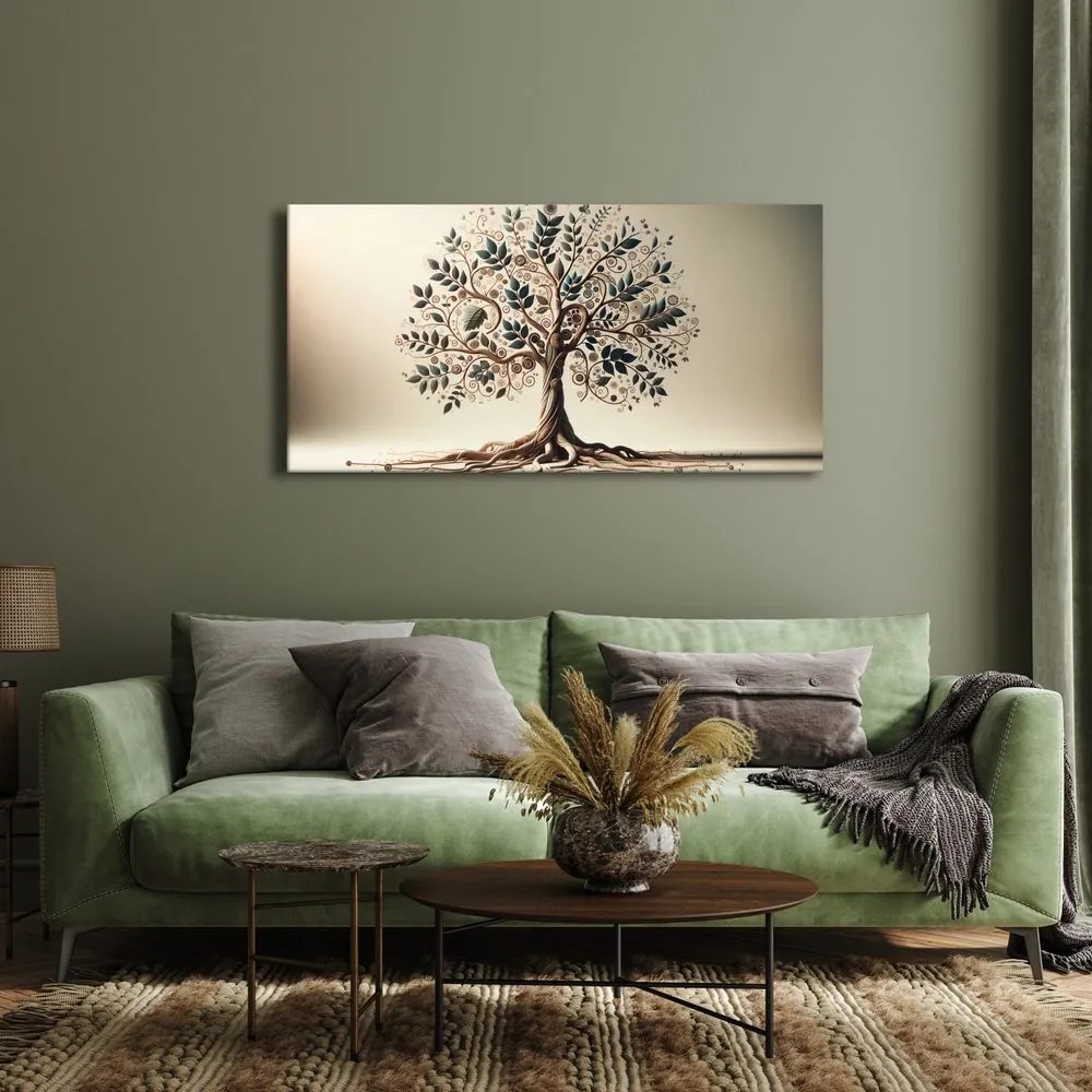 Quadro su tela – Albero della vita con foglie e spirali