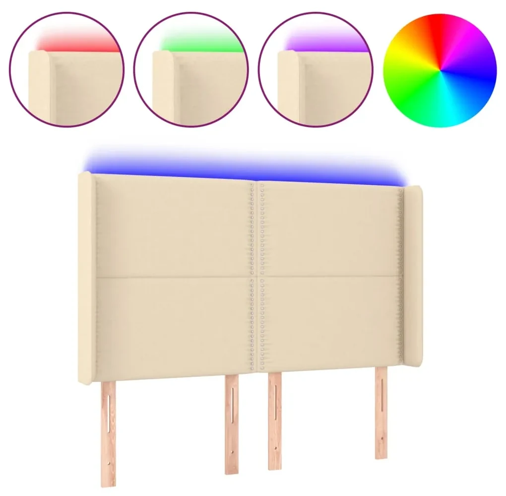 Testiera a led crema 147x16x118/128 cm in tessuto