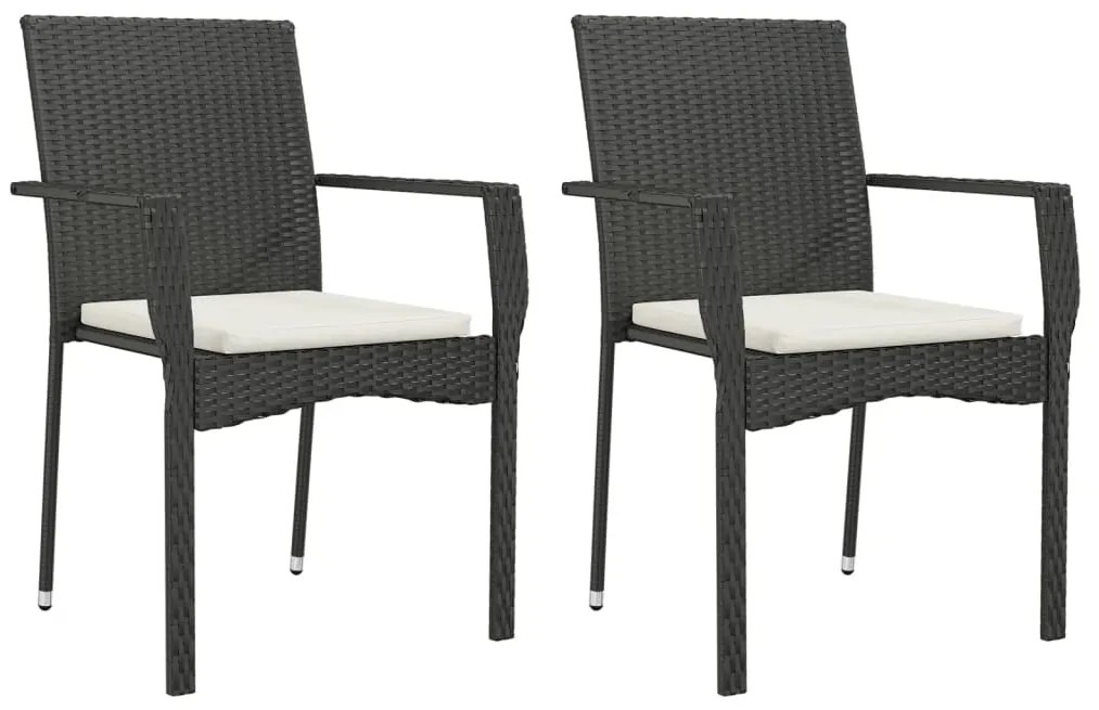 Set da Pranzo da Giardino 3 pz con Cuscini Nero in Polyrattan