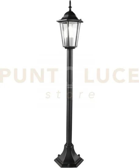 Paletto milano nero 1 luce attacco e27 ip44 17x105cm alluminio e vetro