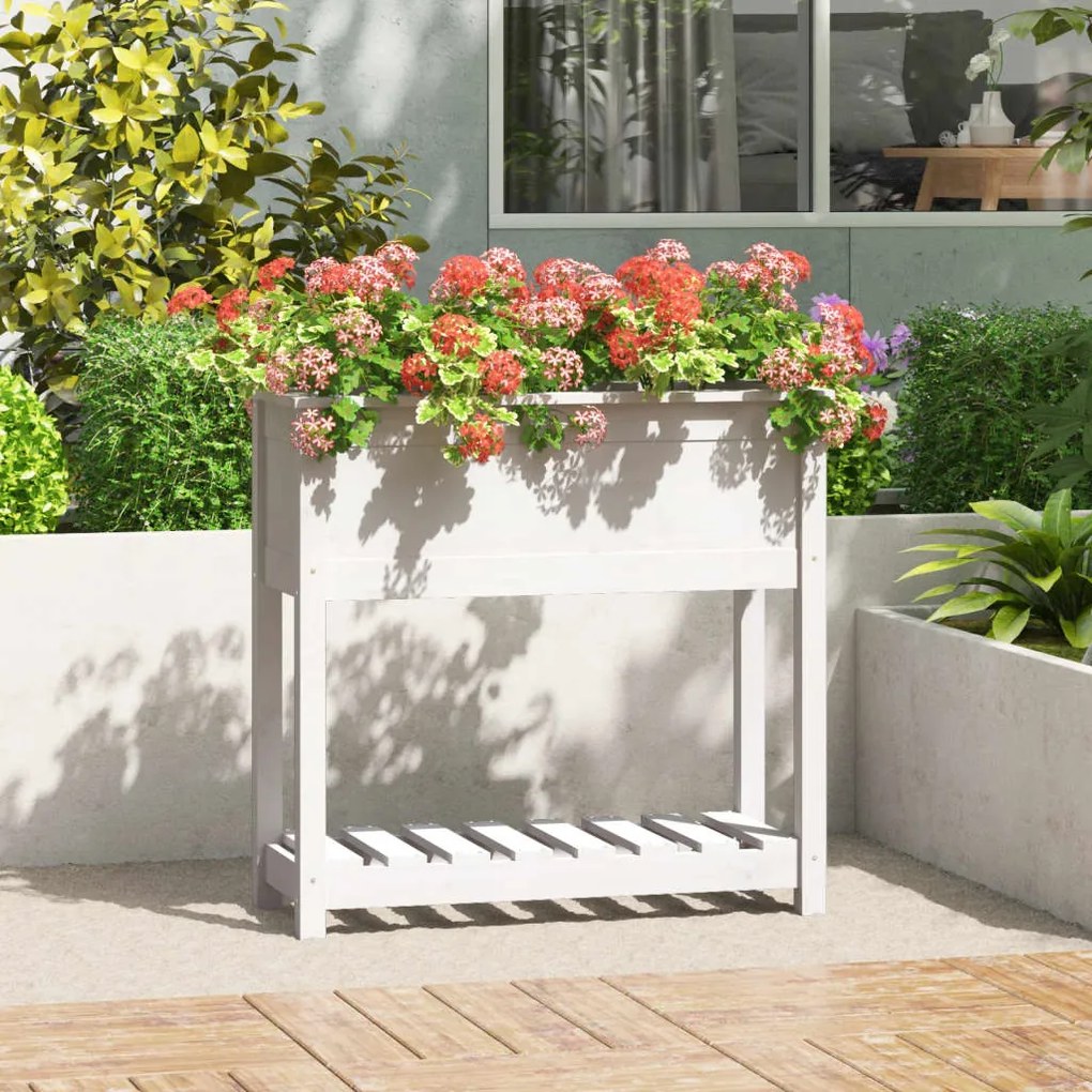 Fioriera Con Mensola Bianca 82,5x34,5x81cm Legno Massello Pino /