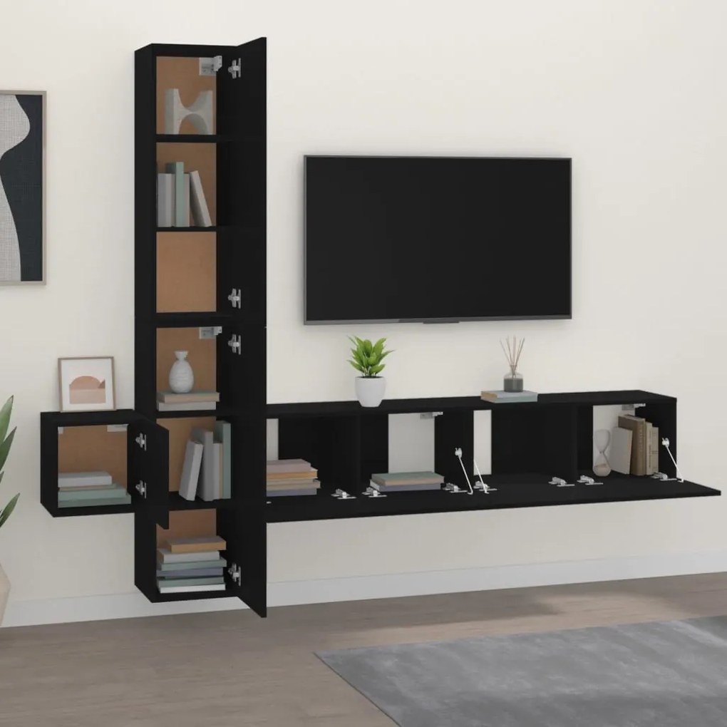 Set di mobili porta tv 5 pz nero in legno multistrato