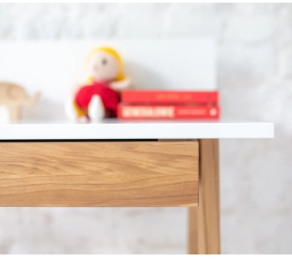 Scrivania bianca con base in legno di frassino, lunghezza 110 cm Luka - Ragaba