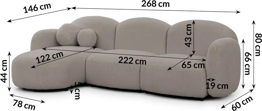 Divano angolare grigio (con penisola a sinistra/con chaise lounge) con rivestimento in bouclé Orbit – Ropez