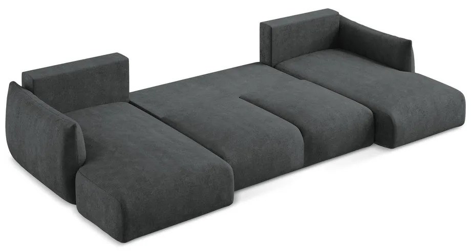 Divano angolare grigio scuro allungabile (a U) con rivestimento in ciniglia Leila – Makamii