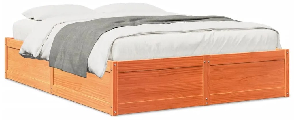 Letto Senza Materasso Marrone Cera 140x190 Cm İn Legno Di Pino /