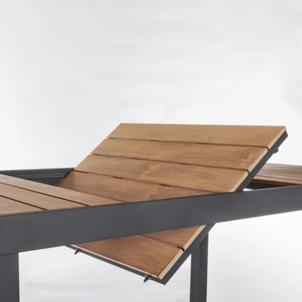 Tavolo Allungabile Per Esterno In Alluminio 90x140-200 Cm Con Doghe Di Legno Elias Antracite Bizzotto
