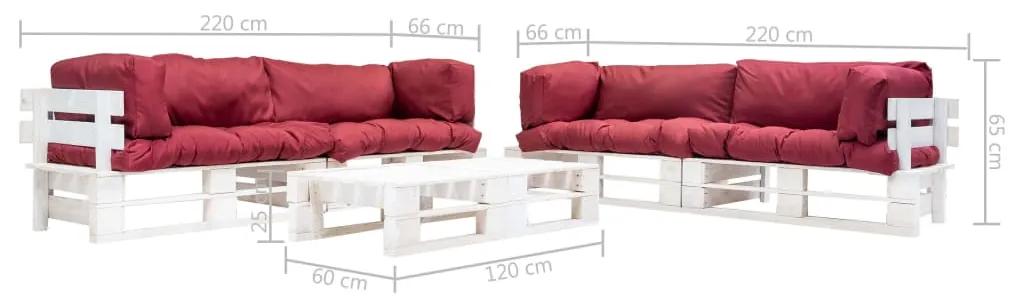 Set divani da giardino pallet 6 pz con cuscini rossi in legno