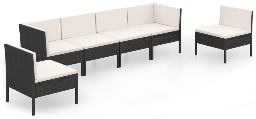 Set divani da giardino 6 pz con cuscini in polyrattan nero