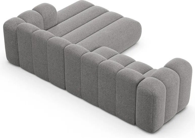 Divano angolare grigio (con penisola a destra/con chaise lounge) con rivestimento in ciniglia Lupine – Micadoni