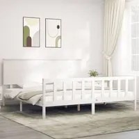 Giroletto con Testiera Bianco 200x200 cm in Legno Massello 3193422