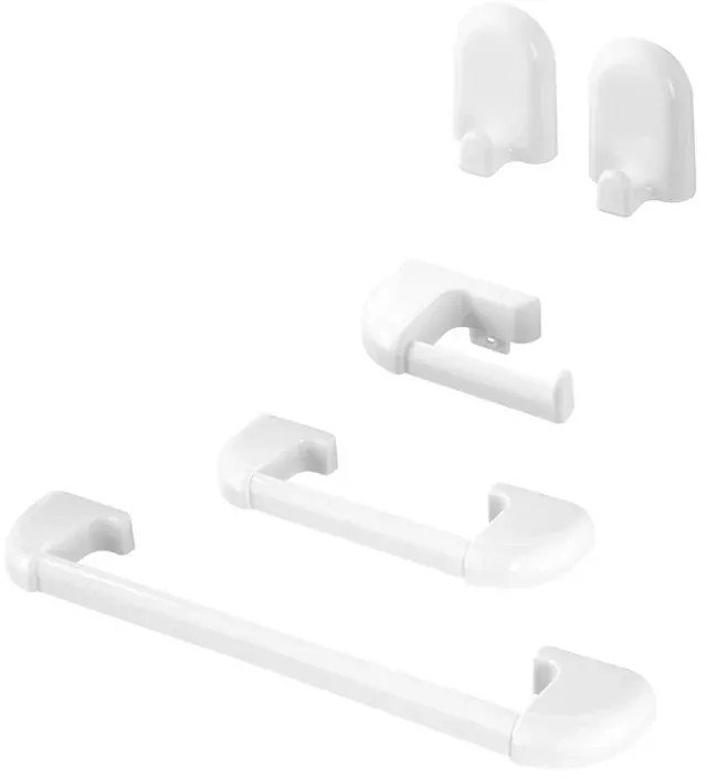 Set accessori a muro 5 pezzi in ABS bianco con doppio fissaggio Gioia