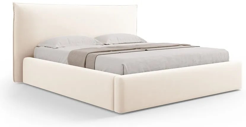 Letto matrimoniale imbottito color crema con contenitore e doghe 160x200 cm Elio - Milo Casa