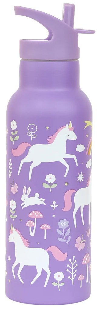 A Little Lovely Company - borraccia in acciaio inox, 500 ml - unicorni e arcobaleno