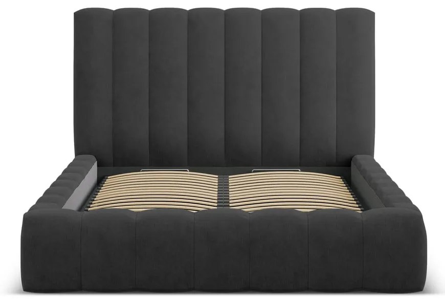 Letto matrimoniale imbottito antracite con spazio contenitivo e rete 180x200 cm Kelp - Micadoni Home