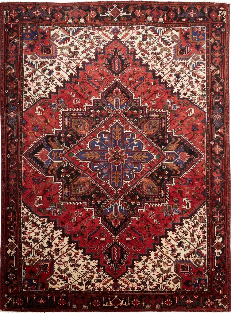 Heriz Tappeto 340x250 Rosso (Iran) Annodato A Mano