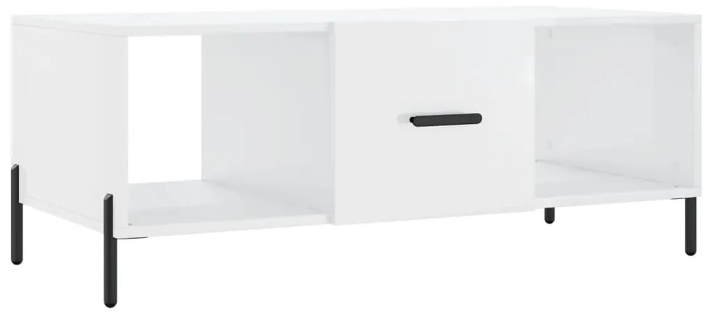 Tavolino da salotto bianco lucido 102x50x40cm legno multistrato