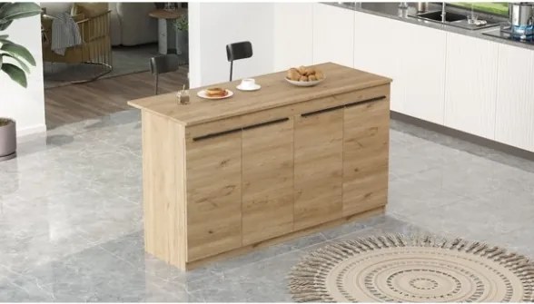 Isola Centrale Cucina 160 Cm Con Ante E Ripiani Dorian Rovere Effetto Legno