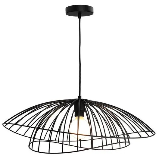 Lampadario Country charm Tea nero paralume bianco E27 Ø60cm