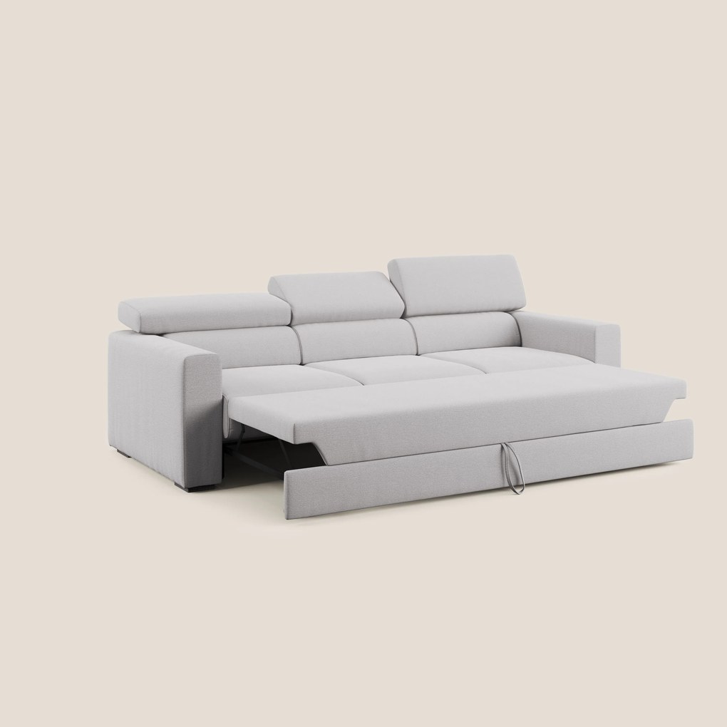 Dylan divano a 3 sedute con pouf estraibile poggiapiedi in tessuto fiammato simil cotone impermeabile T19 grigio
