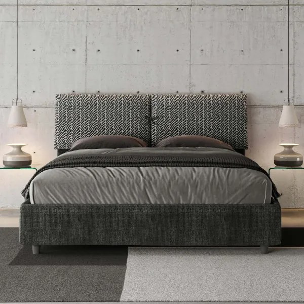 Letto con rete imbottito 160x210 tessuto Aragona 8 blu Mados