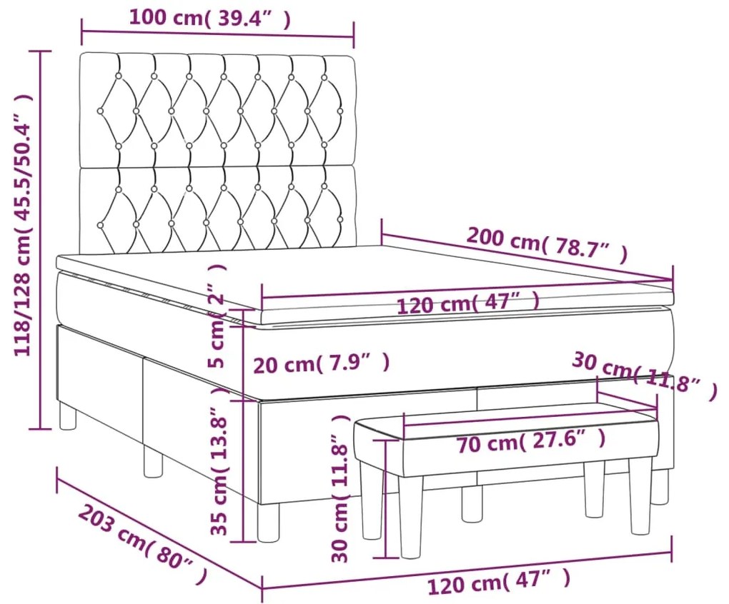 Giroletto a Molle con Materasso Marrone Scuro 120x200cm Tessuto