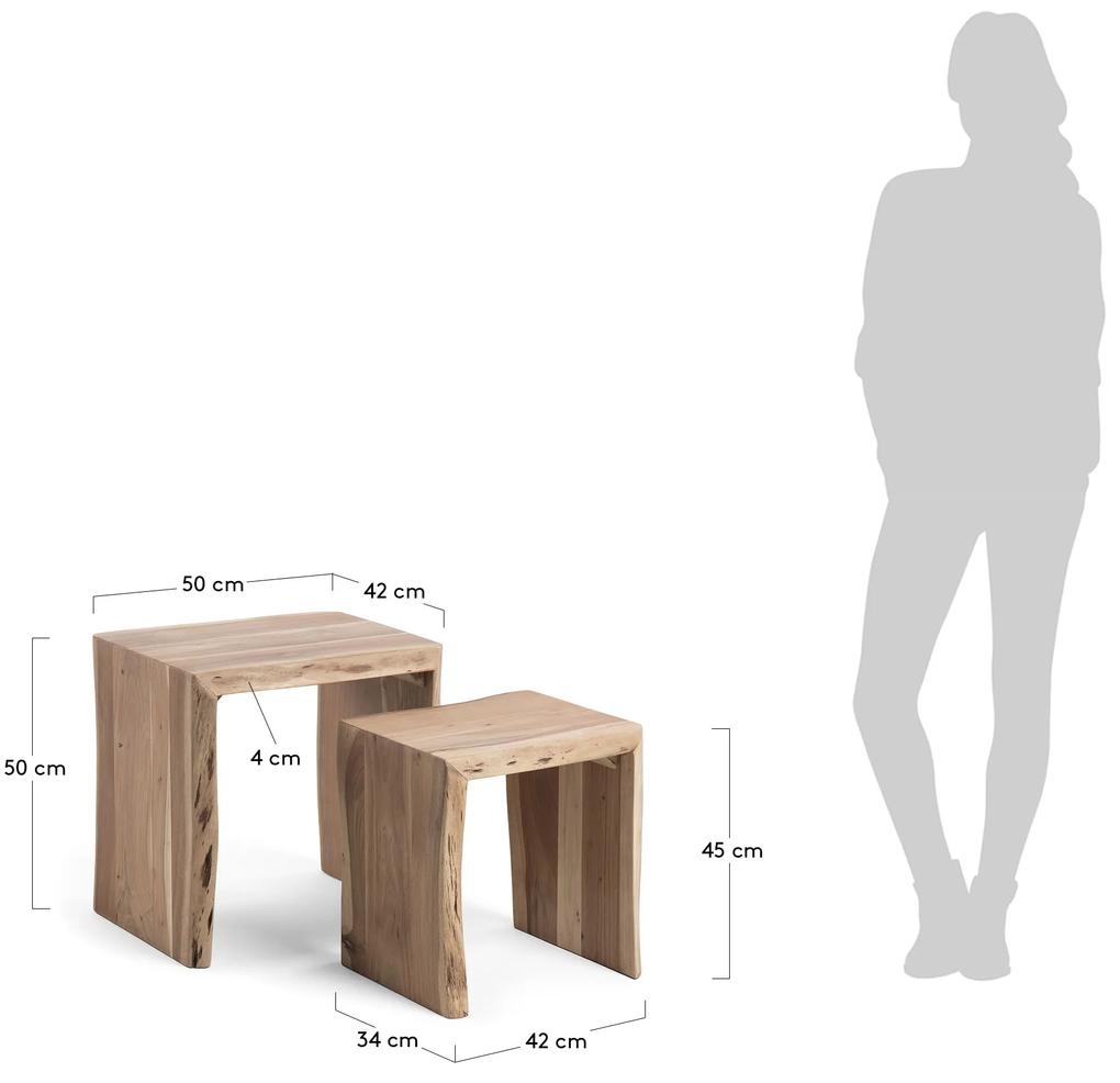 Kave Home - Set Zuleika di 2 tavolini ad incastro in legno massello di acacia 50 x 42 cm / 34 x 42 cm