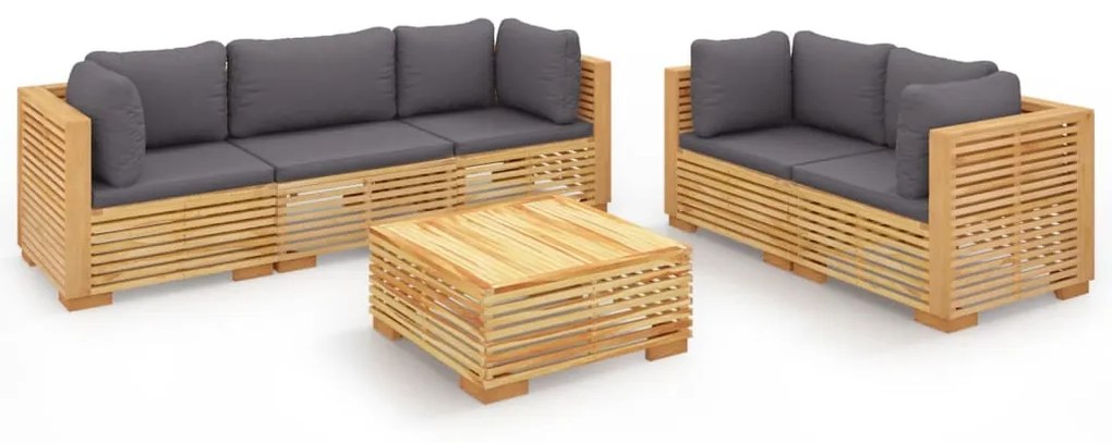 Set divani da giardino 6 pz con cuscini legno massello di teak