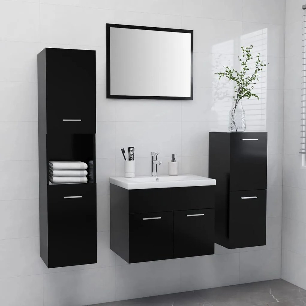 Set Mobili Da Bagno Nero İn Truciolato /