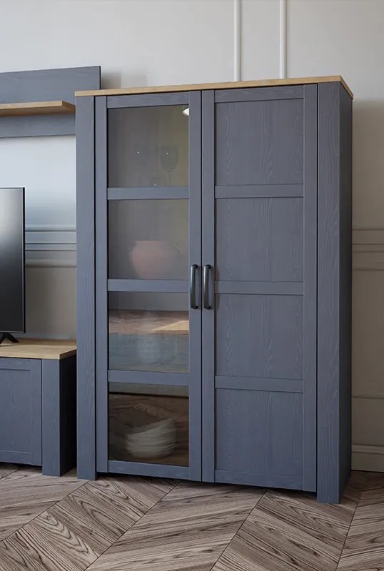 Vetrina contemporanea Rovere navy e Rovere riviera, 2 ante