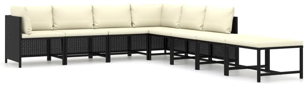 Set divani da giardino 8 pz con cuscini in polyrattan nero