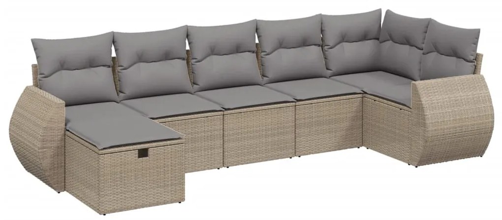 Set divano da giardino 7 pz con cuscini beige misto polyrattan