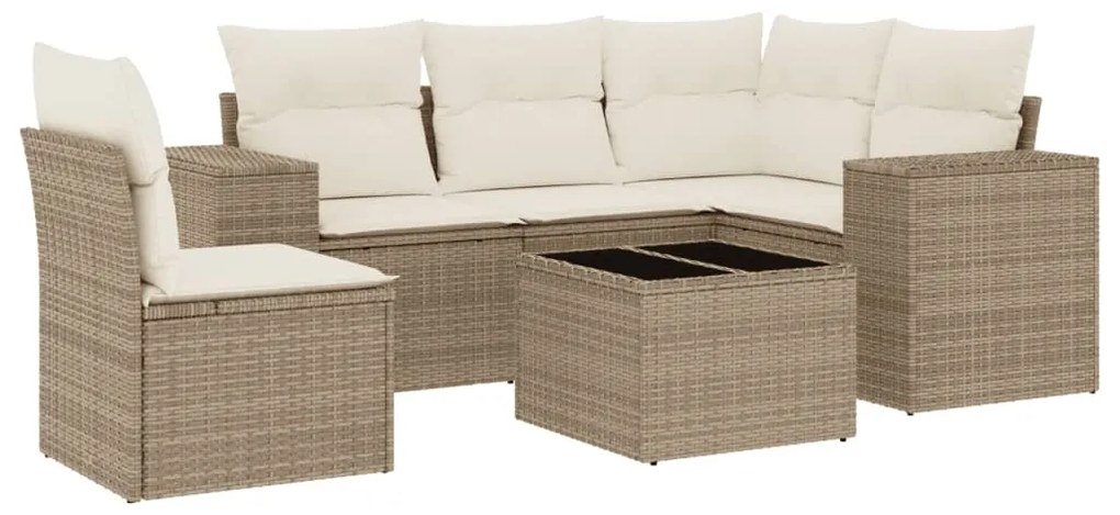 Set divano da giardino 6 pz con cuscini beige in polyrattan