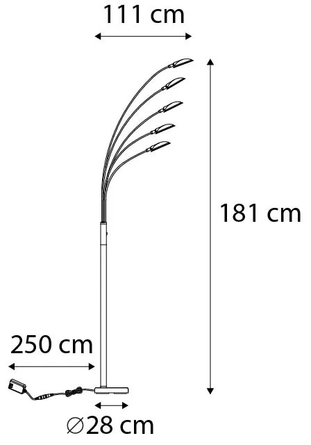 Lampada da terra di design in ottone con LED 5 luci - Sixties Trento