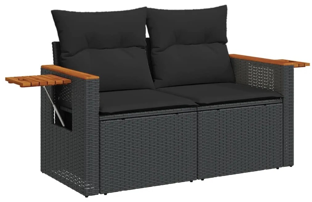 Set Divani da Giardino 10pz con Cuscini in Polyrattan Nero